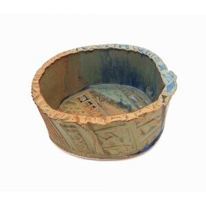 Unique Handcrafted Multicolored Abstract Pattern Art Pottery Stone 6.5" Planter